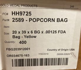 Popcorn Bag Storage Ylw 5pound 4C