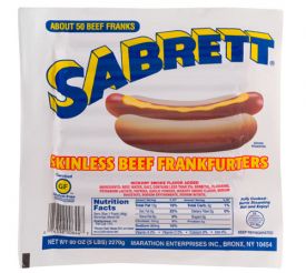 Sabrett Beef Hot Dogs 10:1, 5 lb (6 per Case)  #644