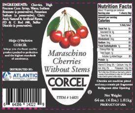 Maraschino Cherries , Whole No Stem Gallon Jar